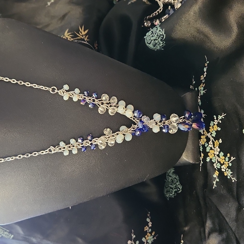 Paparazzi Silver & Blue Irridescent Bead Necklace Set